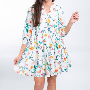 Allegra V-Neck 3/4 Sleeve Tiered Baby Doll  Dress