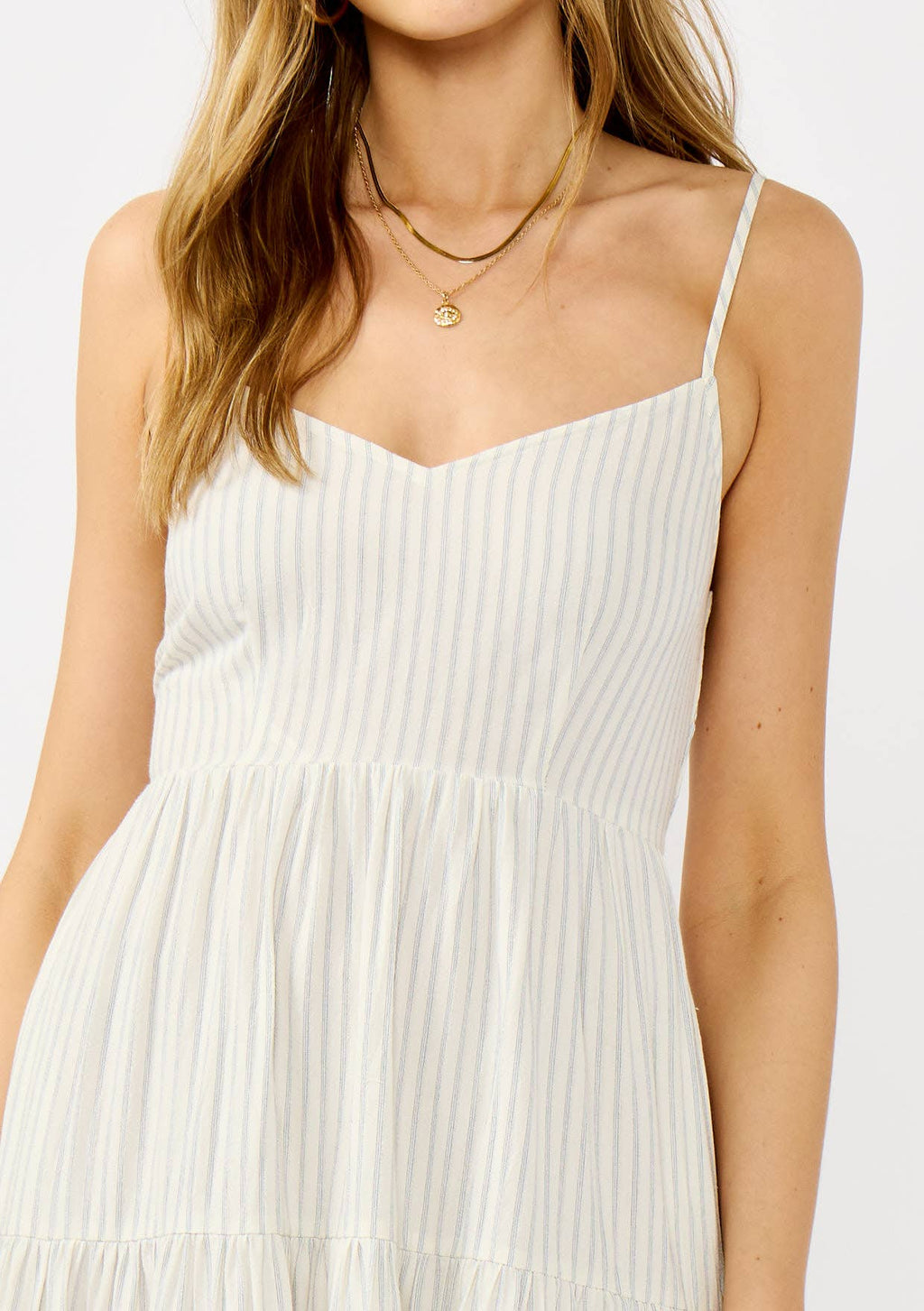 Striped Cotton Spaghetti Strap Tiered Maxi Dress
