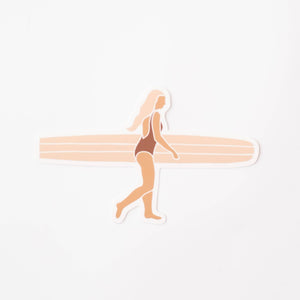 Surfer Girl Walking Vinyl Sticker