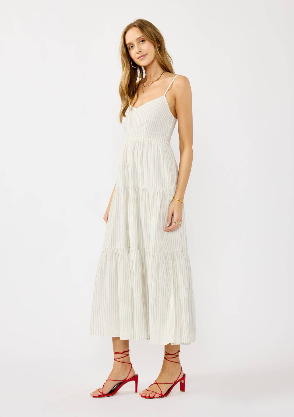 Striped Cotton Spaghetti Strap Tiered Maxi Dress