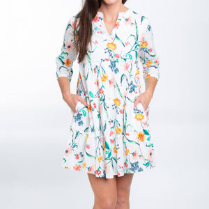 Allegra V-Neck 3/4 Sleeve Tiered Baby Doll  Dress