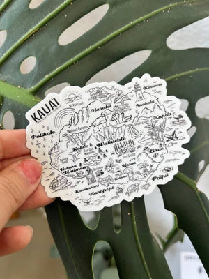 B & W Kauai Map Sticker  - Kawaii Hawaii Island Series