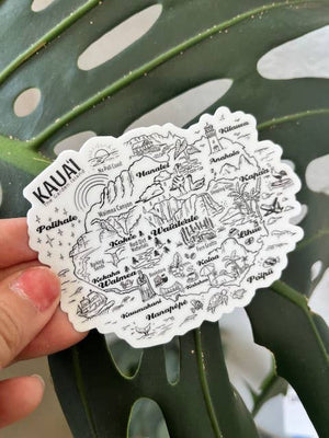 B & W Kauai Map Sticker  - Kawaii Hawaii Island Series