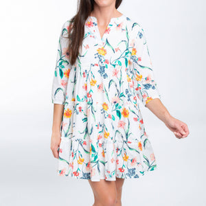 Allegra V-Neck 3/4 Sleeve Tiered Baby Doll  Dress