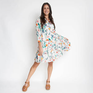 Allegra V-Neck 3/4 Sleeve Tiered Baby Doll  Dress