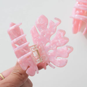 Pink Monstera Claw Clip - Medium