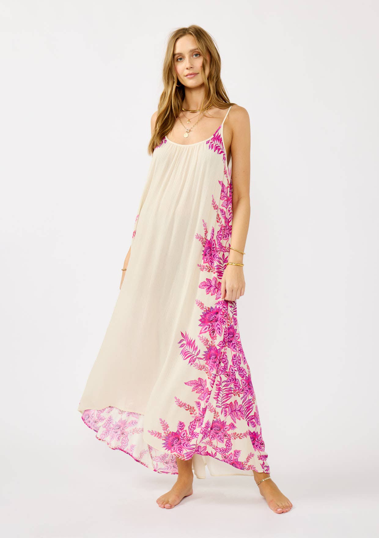 Flowy Spaghetti Strap High-Low Maxi Cover-Up Dress