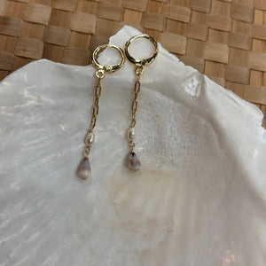 Pearl + Cone Shell Link Huggies