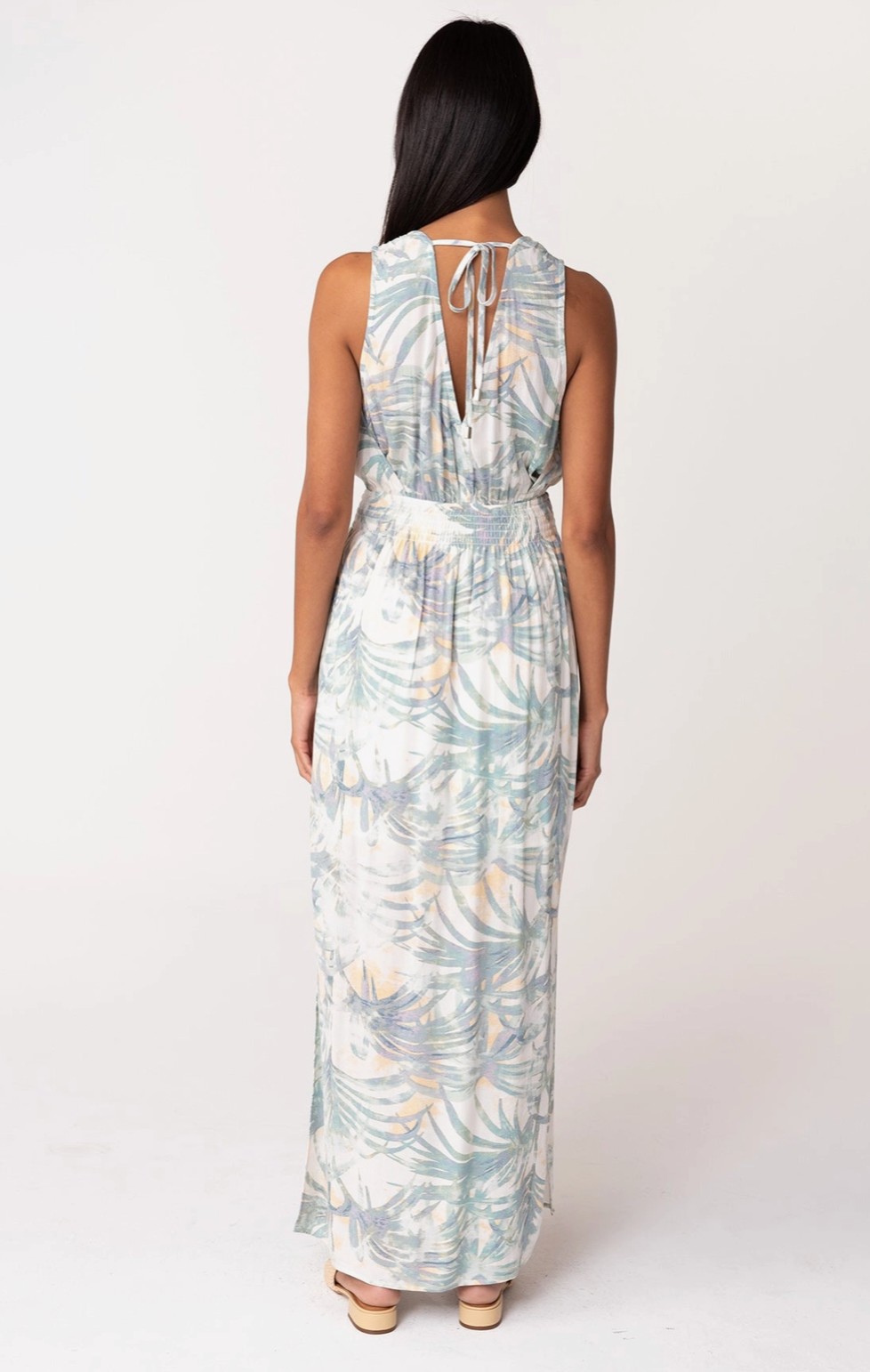 Tropical Sleeveless Tie Back V Neck