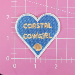 Blue Coastal Cowgirl Heart w/ Seashell  Iron On Patch