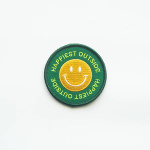 Happiest Outside Smiley Embroidered Iron on Patch