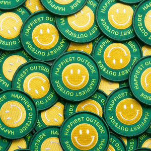 Happiest Outside Smiley Embroidered Iron on Patch