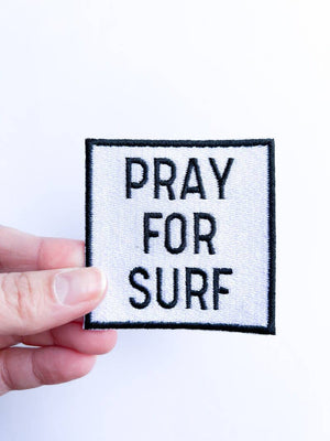 Black Pray for Surf Embroidered Iron On Patch for Clothing