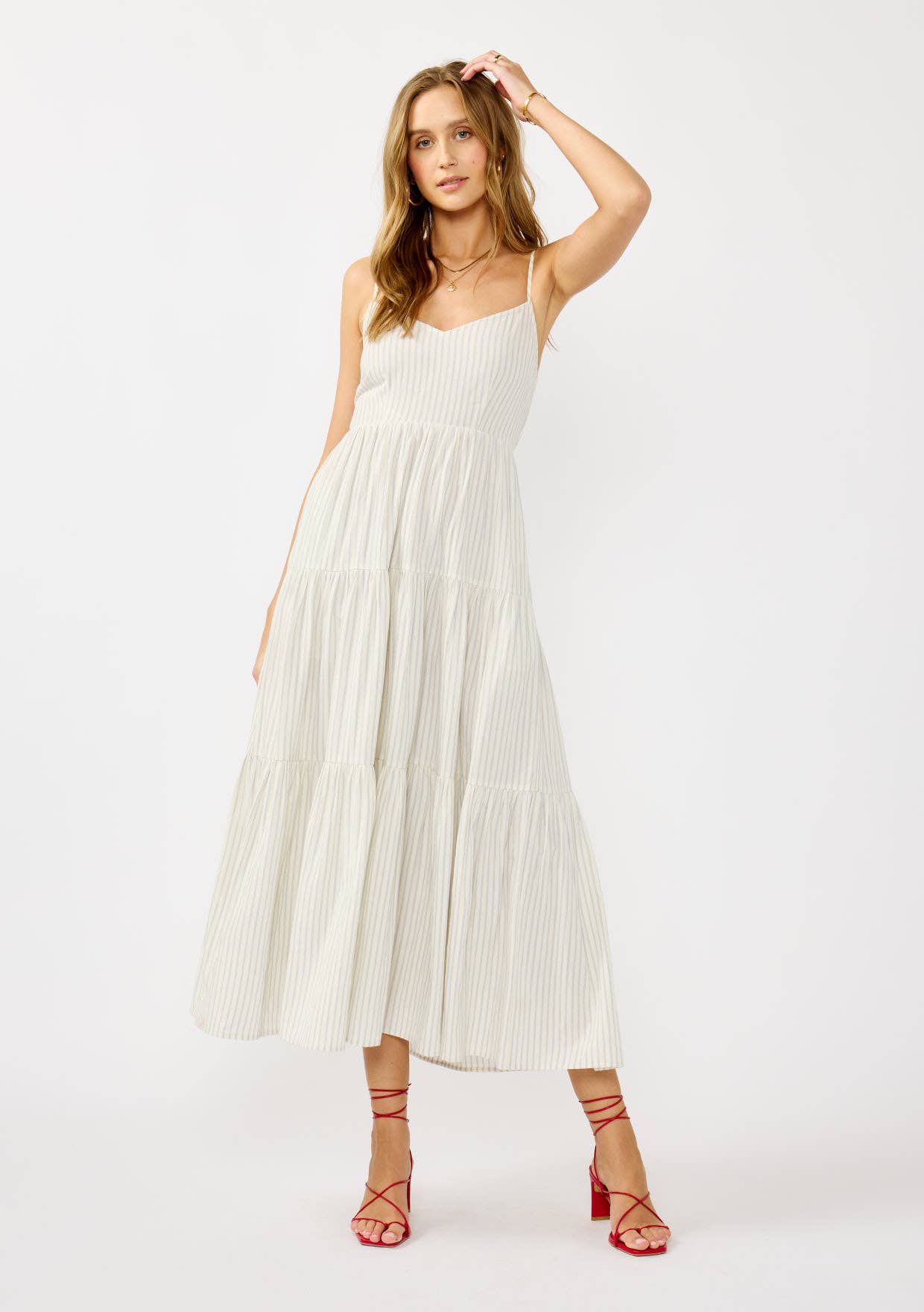 Striped Cotton Spaghetti Strap Tiered Maxi Dress