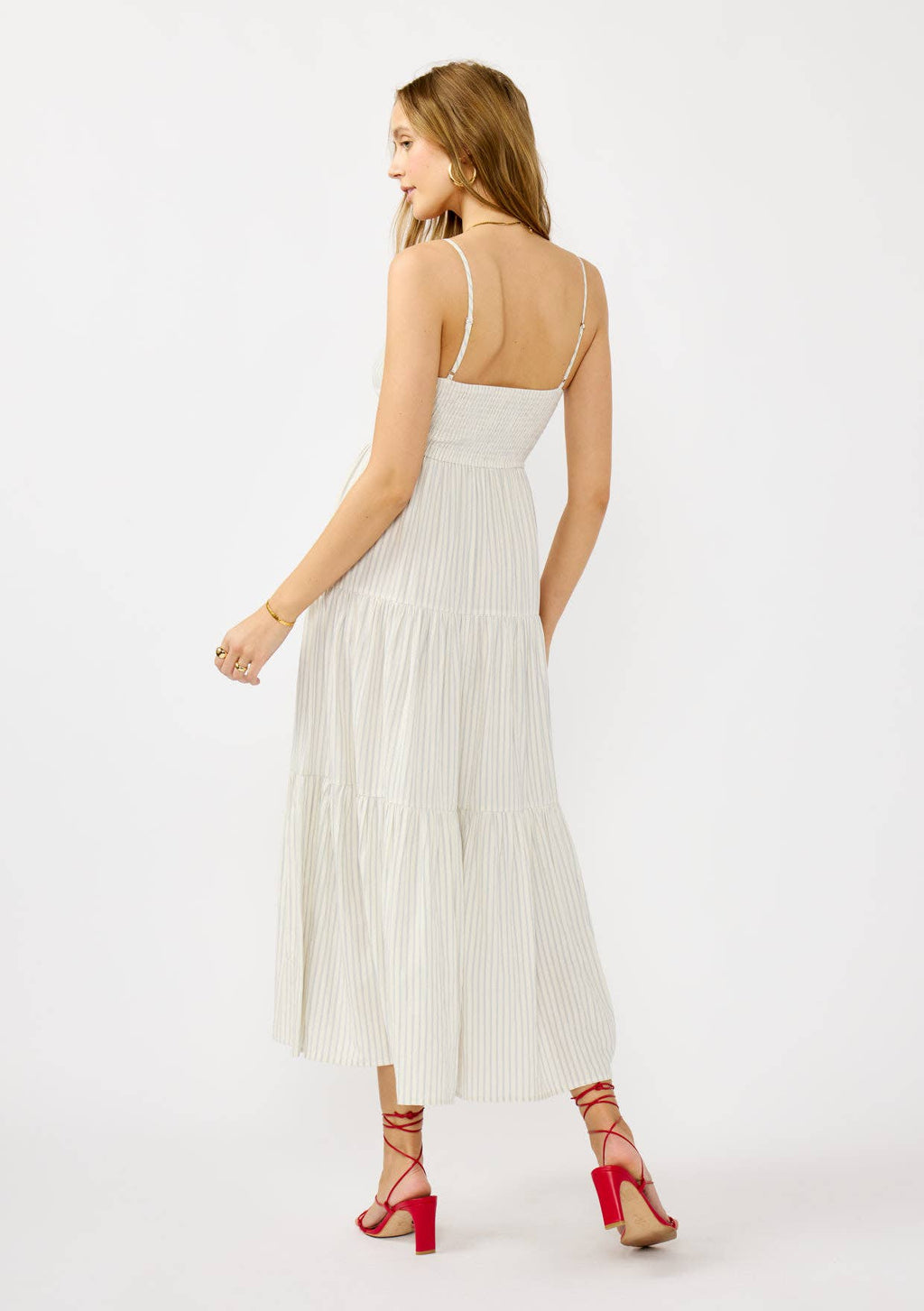 Striped Cotton Spaghetti Strap Tiered Maxi Dress