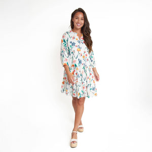 Allegra V-Neck 3/4 Sleeve Tiered Baby Doll  Dress