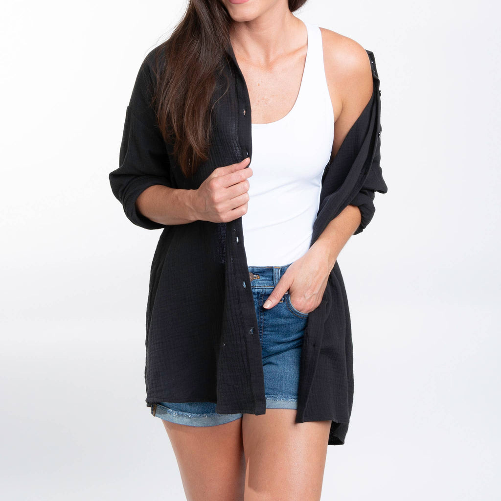 Aaliyah Gauze Long Sleeve Button Up Top