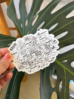 B & W Kauai Map Sticker  - Kawaii Hawaii Island Series