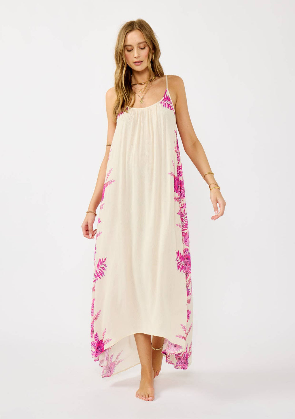 Flowy Spaghetti Strap High-Low Maxi Cover-Up Dress