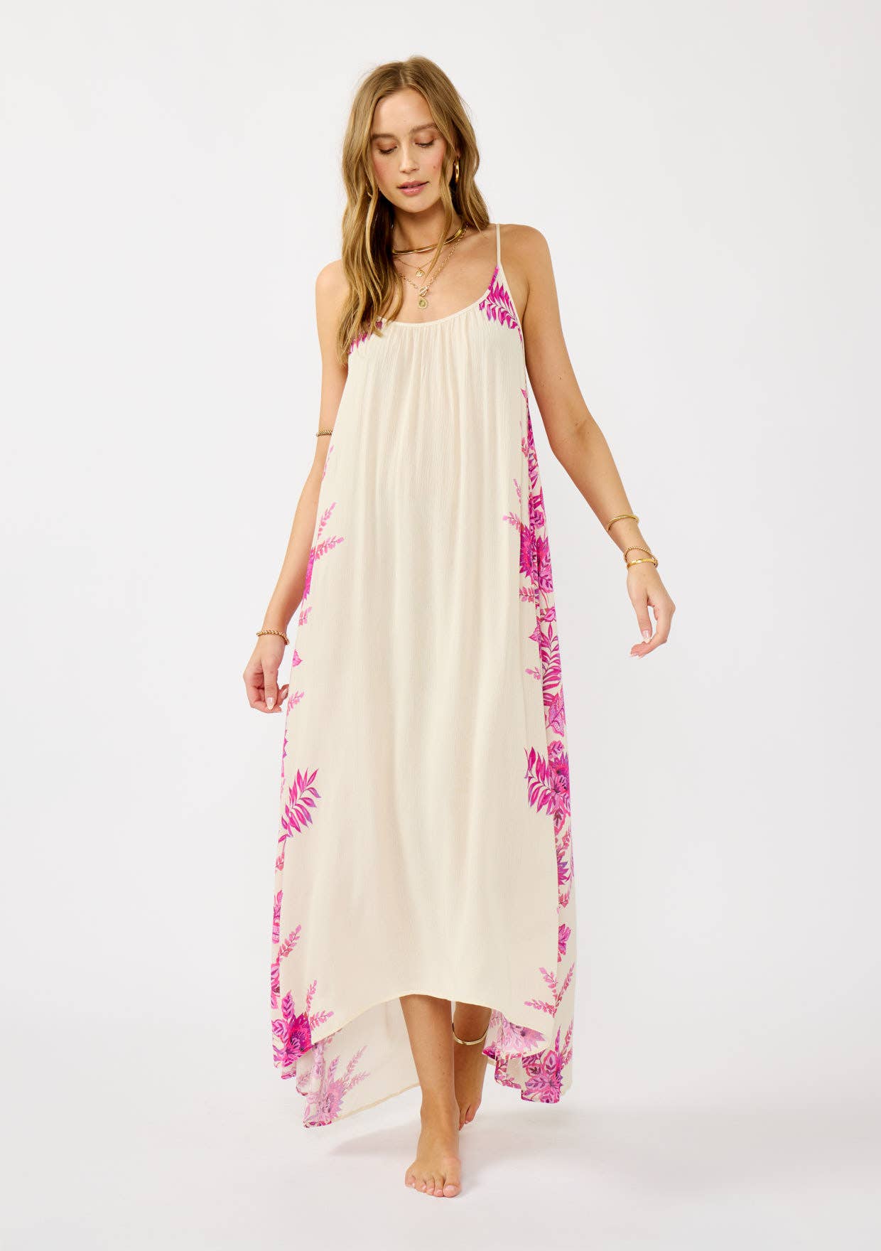 Flowy Spaghetti Strap High-Low Maxi Cover-Up Dress