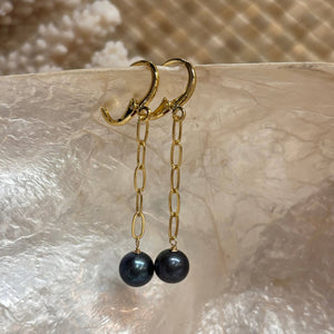 Pearl Chain Link Huggie Earrings