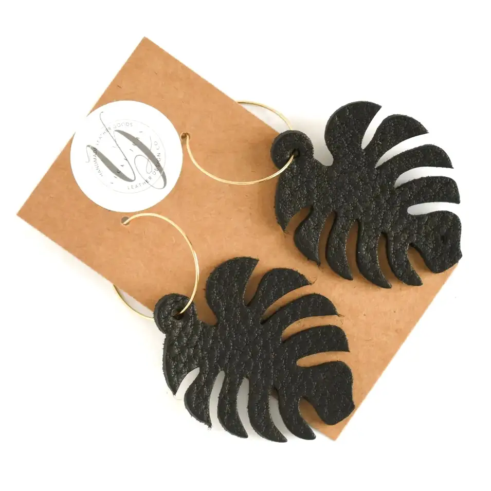 Leather Leaf Earrings w/ Gold filled